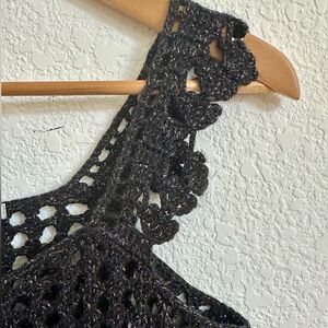 Metro 7 Sparkle Crochet Knit Top Black Size Small